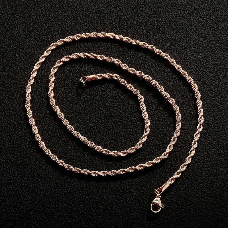 Hip Hop Plain Chain 3mm Dense Sterling Silver Twist Necklace Color Retention Electroplated Twisted Rope Bracelet