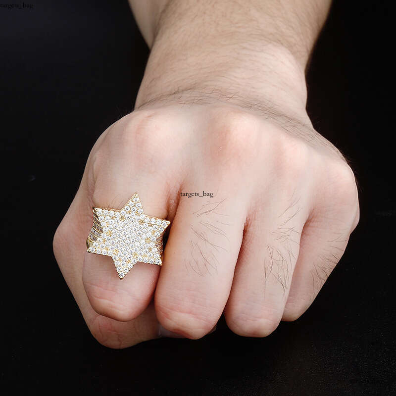 Hip Hop Jewelry Zircon Pentagram Cuban Trendy Fashion Personality Men's Ring
