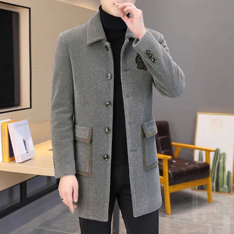 2022 Winter Imitation Mink Velvet Wool Blends Jacket Men Casual Business Long Coat Social Streetwear Slim Overcoat Windbreaker XJ250809