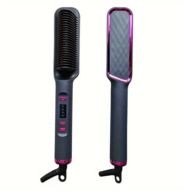 Ionic Hair Straightening Brush with Auto Lock Travel-Friendly Design & Ceramic-Coated Plates for Damage-Free Styling