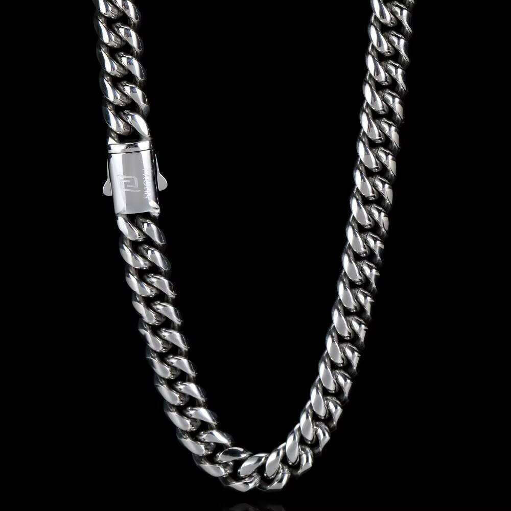 Nuoya Hip Hop Jewelry 12mm Stainless Steel Miami Link High Polish Sier Cuban Chain Custom Necklace Gift