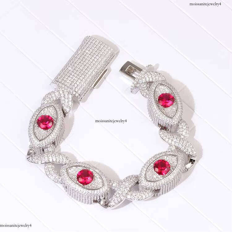 New Arrival 15mm Link Iced Out Fine Jewelry Hiphop VVS Dia Moissanite Lab Create Ruby Cuban Chain Bracelet