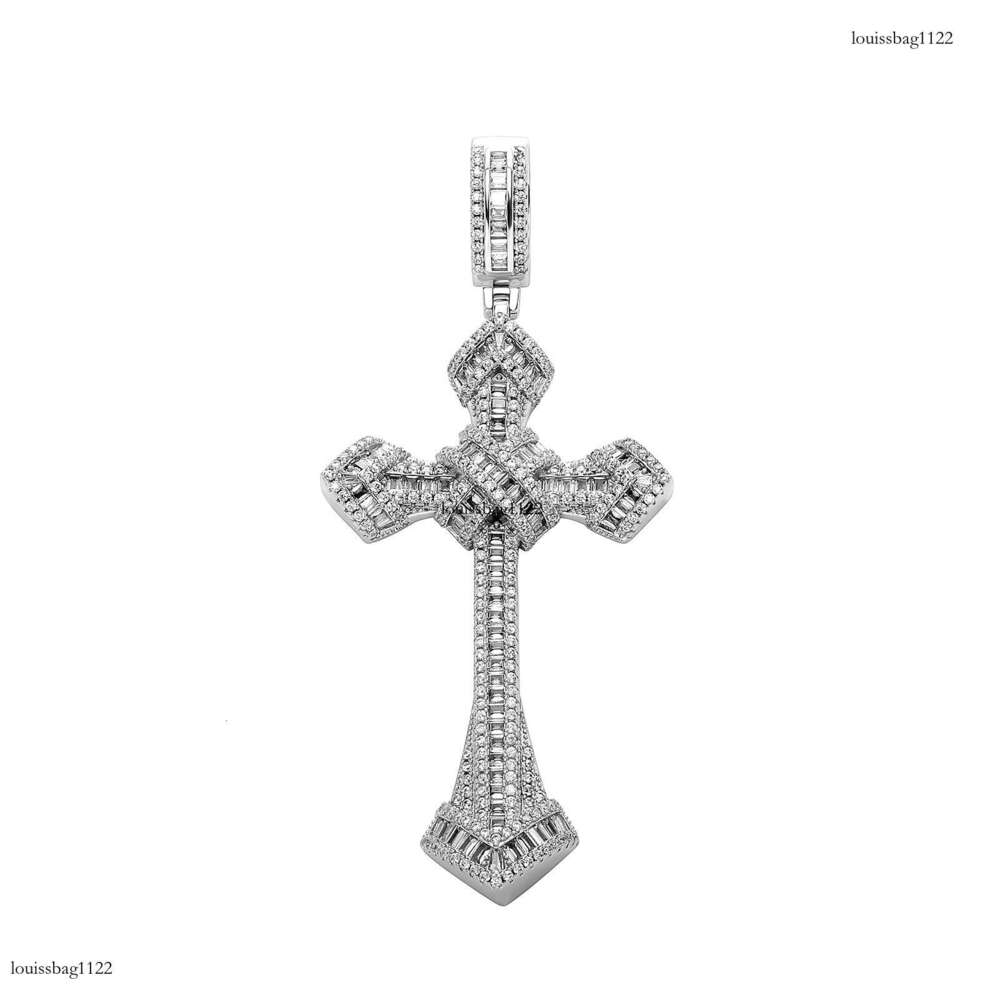 Sterling Silver Inlaid Moissanite chain Full Dia Trapezoid Large and Small Cross Pendant Hip-Hop Trendy Men's Necklace Accessory
