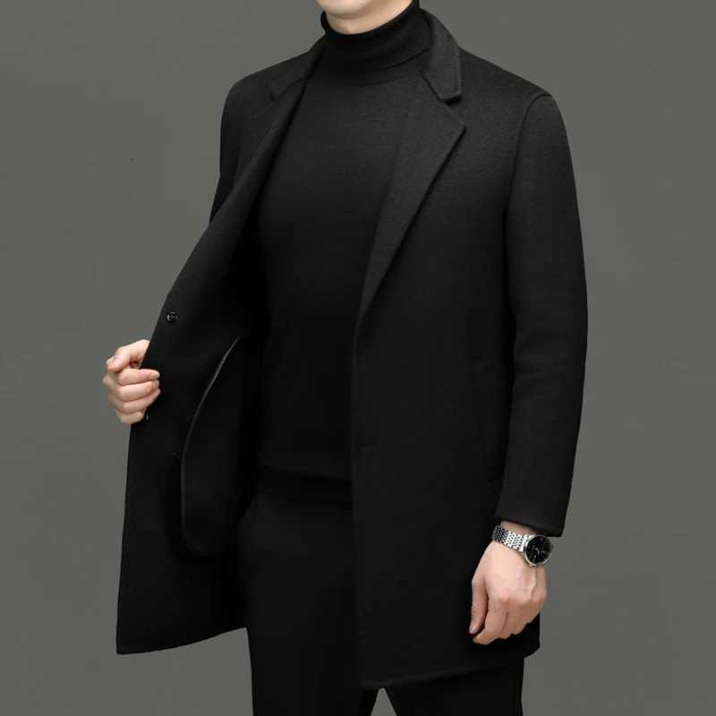 Quiet Luxury Mens Double-Faced Wool Overcoat Hand Sewn Coat Black Coffee Gray Coffee Woolen Attire Old Money Style Outfits 2025 XJ250809
