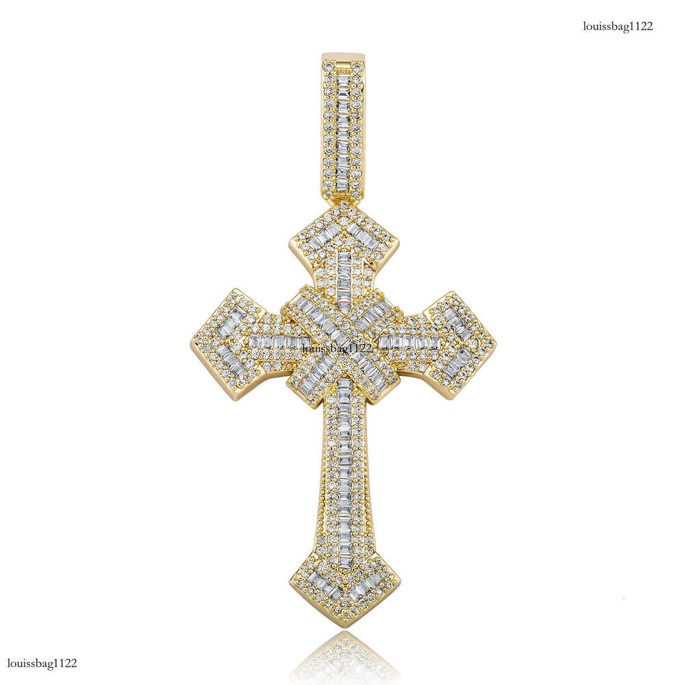 Sterling Silver Inlaid Moissanite chain Full Dia Trapezoid Large and Small Cross Pendant Hip-Hop Trendy Men's Necklace Accessory