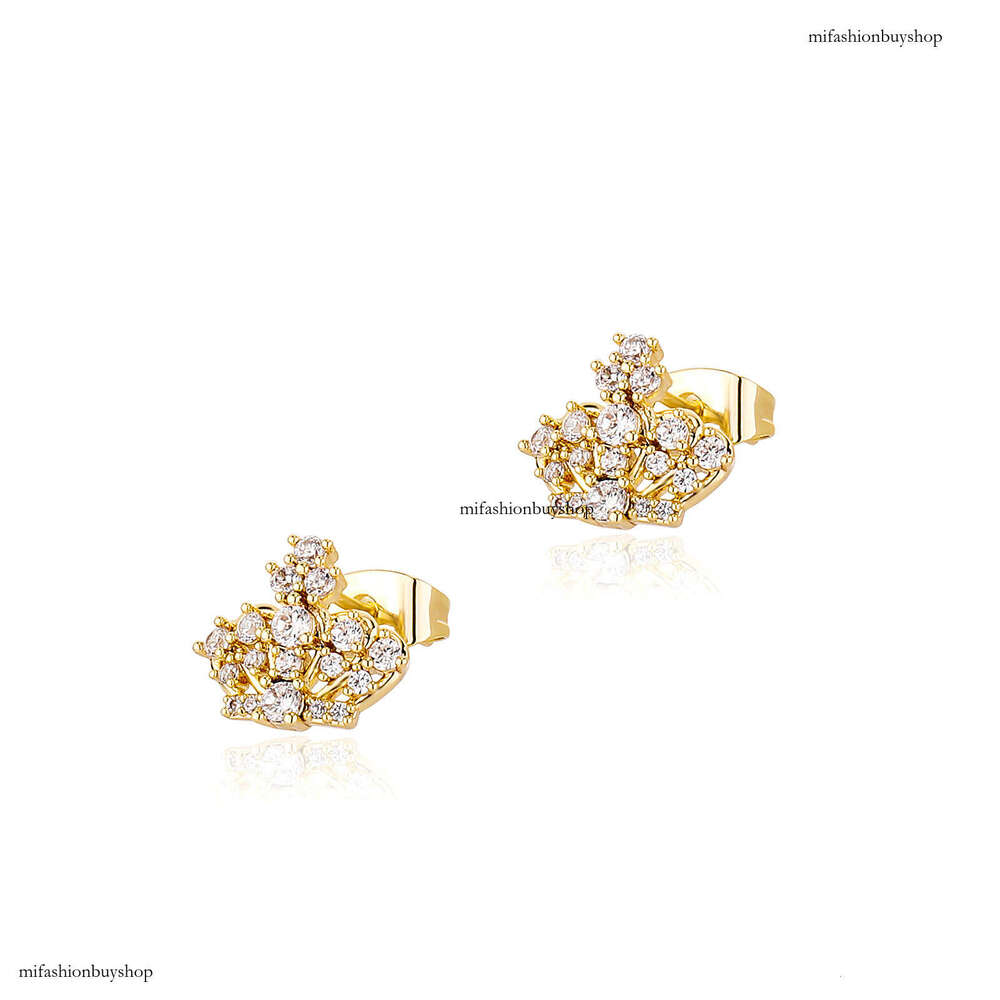 High-End Crown Trendy Gold Jewelry Sparkling Zircon Inlaid Dia Accessories Stud Earrings