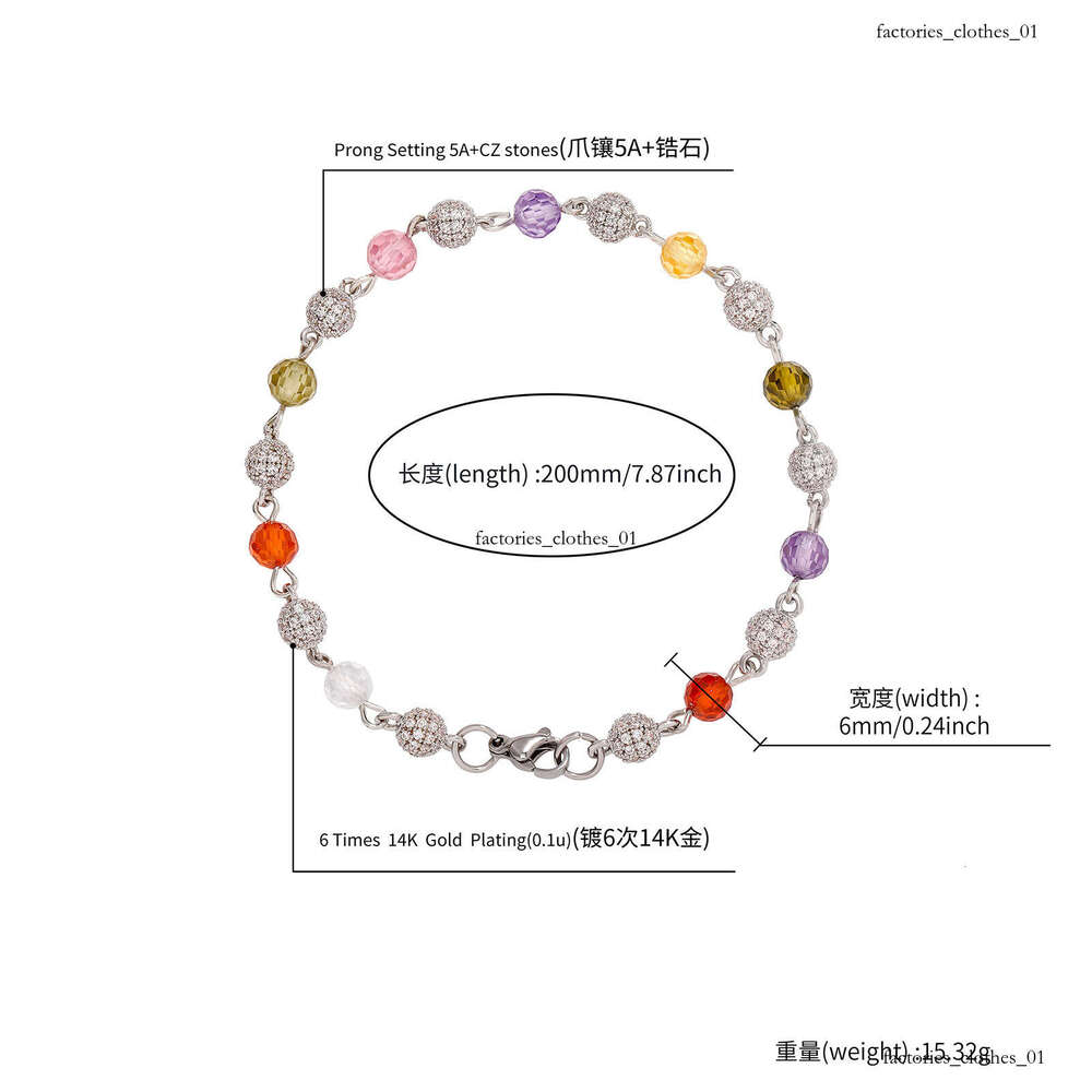 Summer Fashion Fresh 6mm Colorful Zircon Bracelet Hip-hop Light High-end Necklace