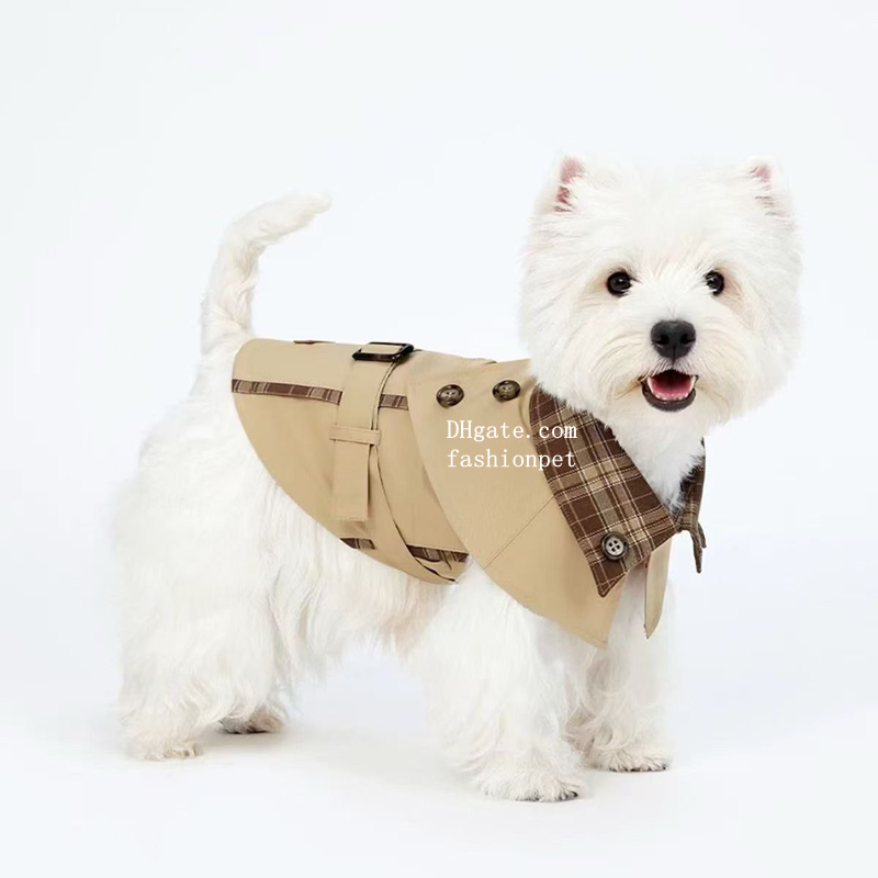 Designer Dog Clothes Classics Lapel Striped Grid Puppy Windbreaker, Luxury Lightweight Dog Jacket for Westie Maltese Poodle Yorkshire Terrier British 
