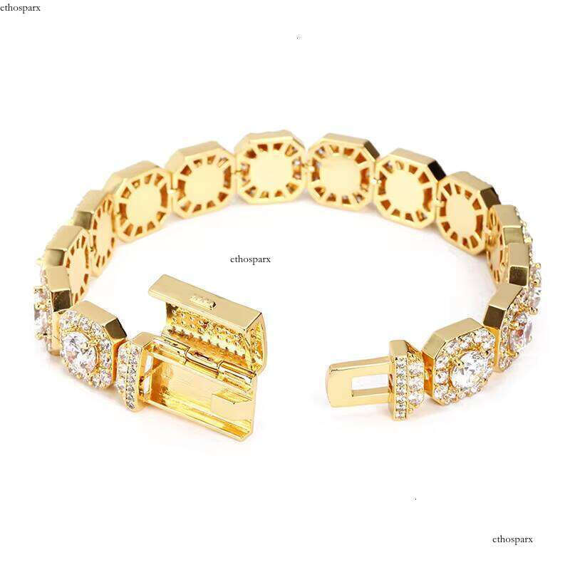 12mm Iced Out Hip Hop Square Bracelets CZ Dia Gold Men Clustered Tennis Bracelet