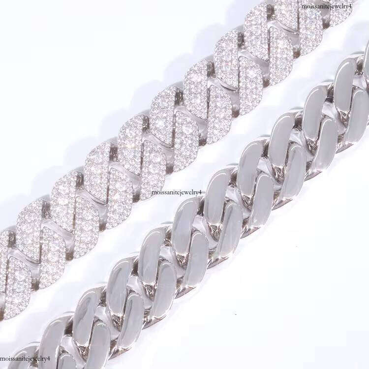 Bling Hip Hop 16mm Wide Iced Out Sier Necklace Set D/VVS Moissanite Dia Cuban Link Chain