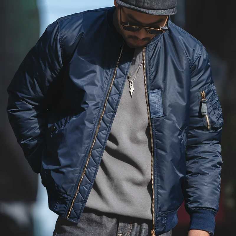 Maden Vintage MA Pilot Jacket Green Thickened Cotton-padded Jacket Casual Baseball Pockets Flight Zipper Outerwear for Mens Fall W250809