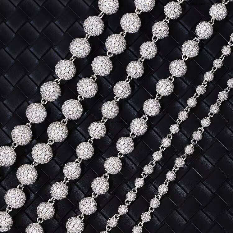 New Style Hiphop Fashion Chain Necklace 4mm 8mm 10mm Solid Sier Iced Out Dias Ball Moissanite Chains