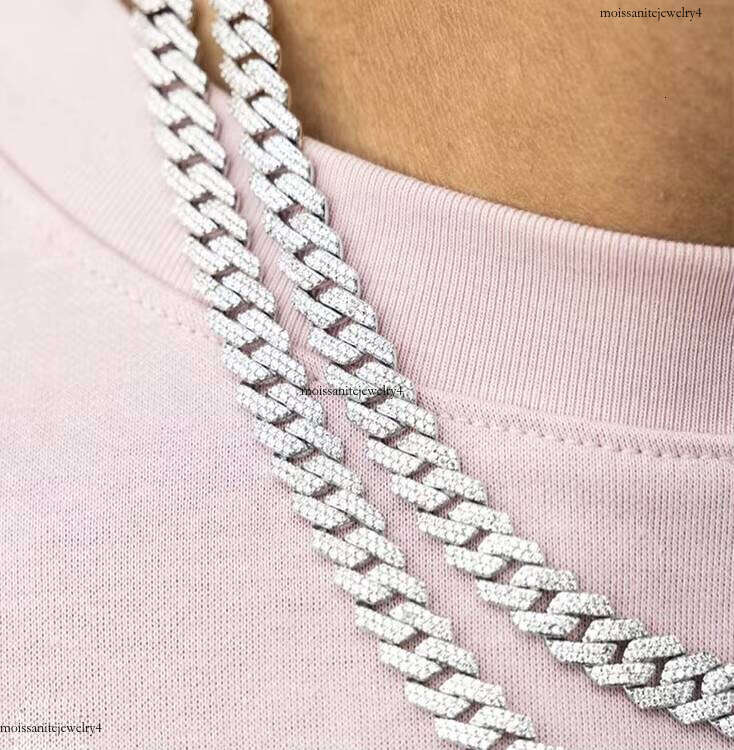 Fashion Design 10mm Wide 2Rows Moissanite Dia Sier Cuban Link Necklace/bracelet Chain for Rapper Hiphop Jewelry
