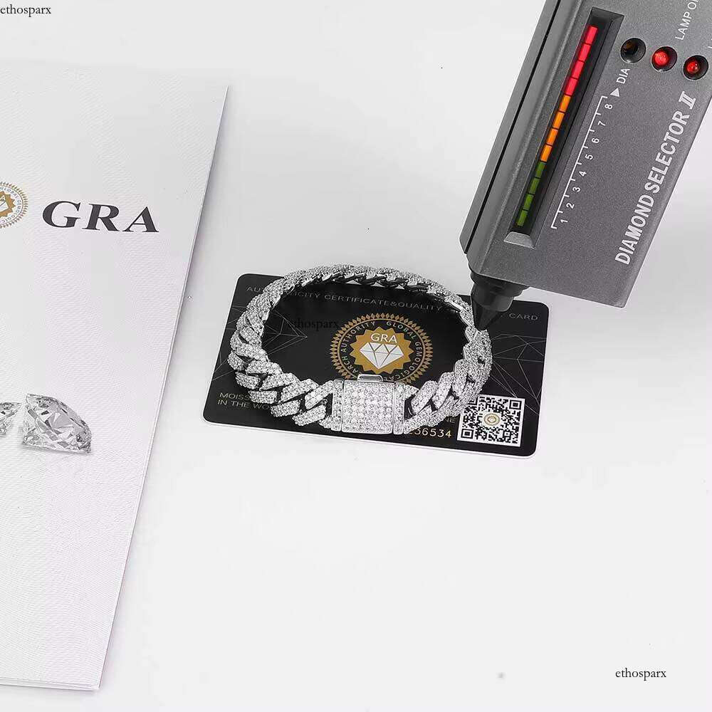 NUOYA Hiphop Hight Quality VVS Moissanite Prong Link Necklace 12mm Sier Cuban Chain Men Jewelry