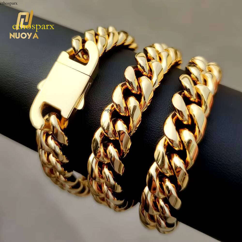 NUOYA Popular 10MM Hip Hop Jewelry Gold Plating Stainless Steel Miami Cuban Link Chains Bracelet Men