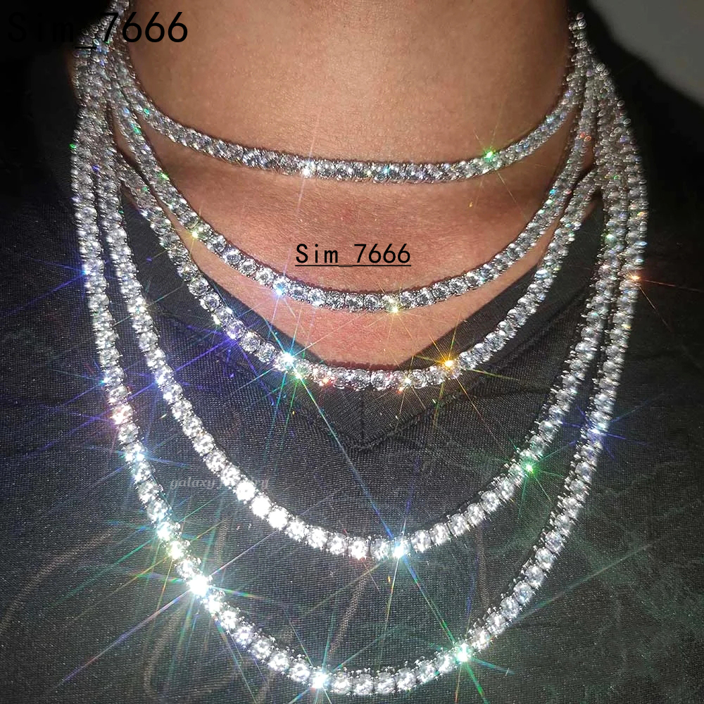 Fashion Jewelry Tennis Chains Diamond Jewelry 925 Sterling Silver Men Women Iced Out Vvs Moissanite Chain Bracelet Necklace