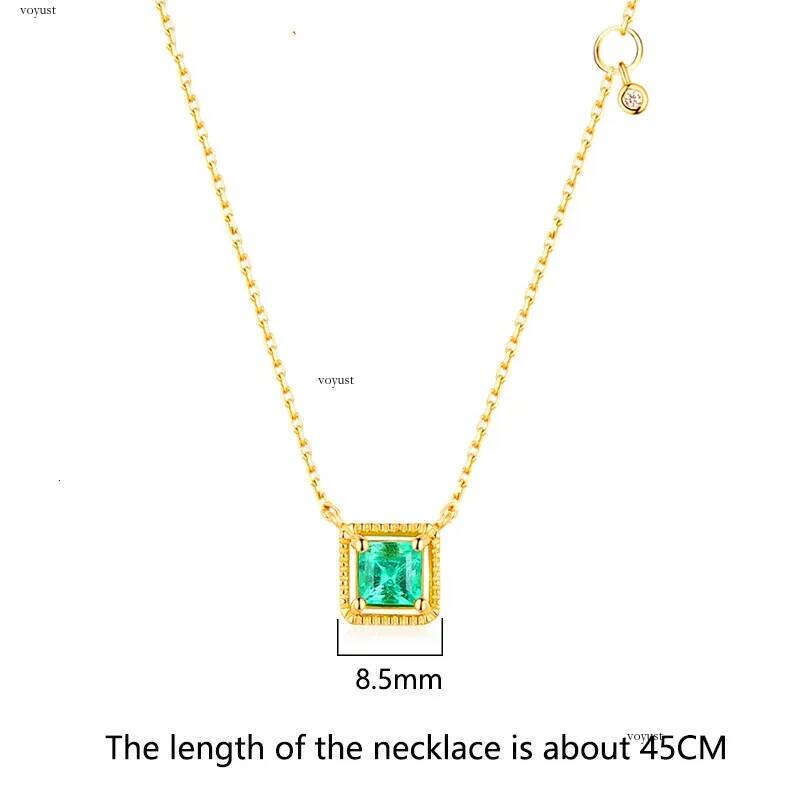 Sterling Sier Square Green Zircon Clavicle Charm Pendant Necklace for Women Wedding 14k Gold Plated Jewelry Gift