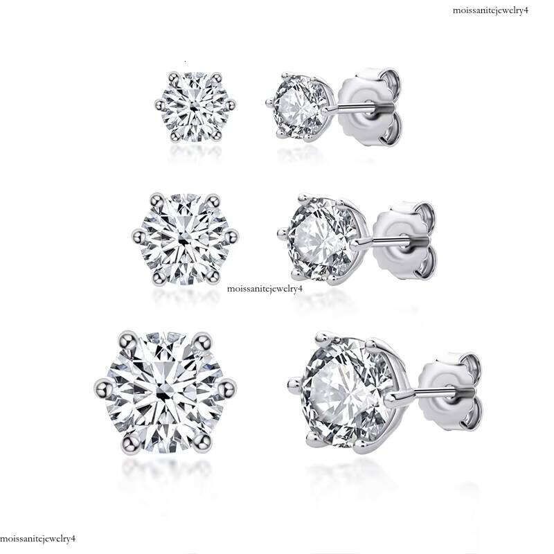 Nuoya Classic Design Six Claw Round Cut 0.5/1/2 Carat Moissanite Sterling Sier Dia Stud Earring for Women