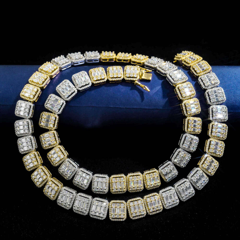 New Style Personality Hip-Hop Unisex Sier Inlaid Moissanite Two-Tone Square Cuban Chain