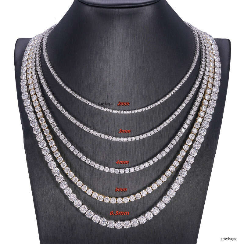 3/4/5/6/8/10mm Sterling Silver Inlaid Moissanite chain Single Stone Tennis Bracelet Necklace Hip Hop Accessories
