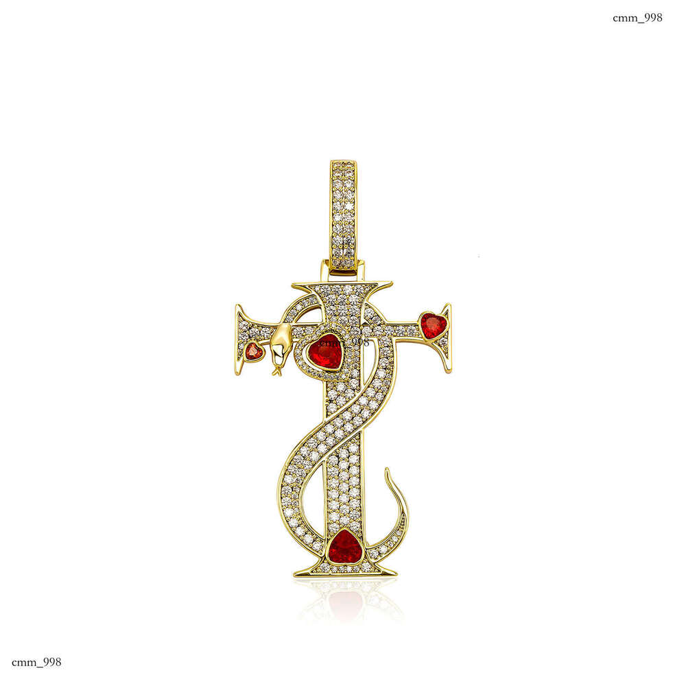 Hot Selling New Snake Cross Men's Necklace Heart Color Moissanite chain Pendant Hip Hop Jewelry