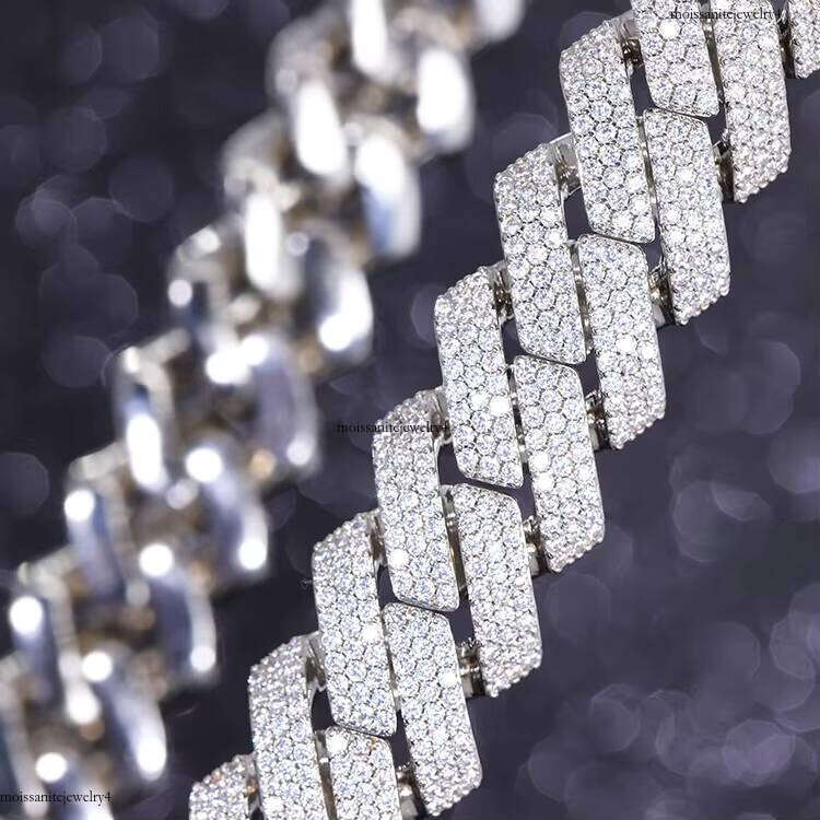 Heavy Hip Hop Necklace 20mm 15mm Iced Out Moissanite Dia Sier Cuban Link Chain for Men