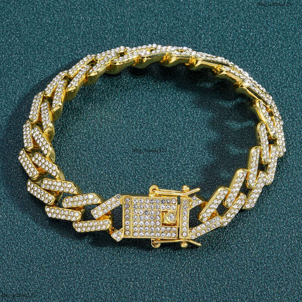Bracelet Hip-Hop 14mm Bar Chain Dia Cuban Inlaid Men's Trendy Accessories