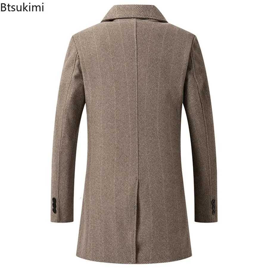2025 New Mens Double Breasted Wool Coat Simple Mid-length Trench Men Business Casual Woolen Jacket Male Warm Windbreak Overcoat XJ250809