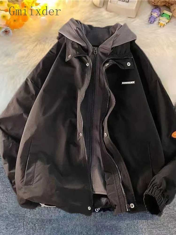 2022 New Oversized Hooded Couples Wear Spring Winter Preppy Zip-up Varsity Jacket W250809