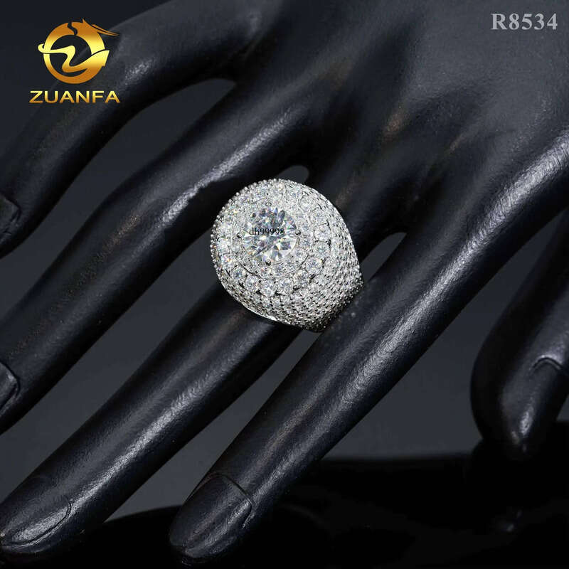 Top Sale Men Dia Sterling Sier Iced Out Fine Jewelry Solitaire Pave Moissanite Hip Hop Ring