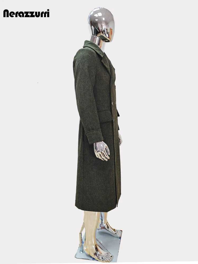 Nerazzurri Autumn Winter Long Luxury EleGant Chic Thick Warm Woolen Coat for Men Double Breasted Wool Blends OvercoatXJ250809