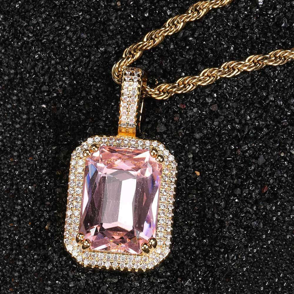 Hip-Hop Solid Square Colorful Trendy Brand Personality Micro-Inlaid Moissanite chain Men's Pendant Necklace