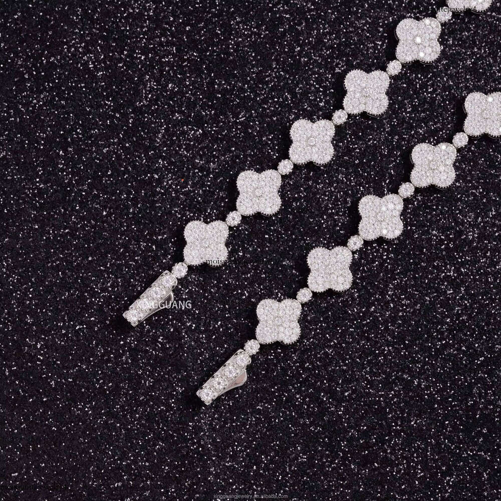 Fashion Style Moissanite 9mm Wide Hip Hop Women Fine Jewelry S Sier VVS Dia Clover Bracelet
