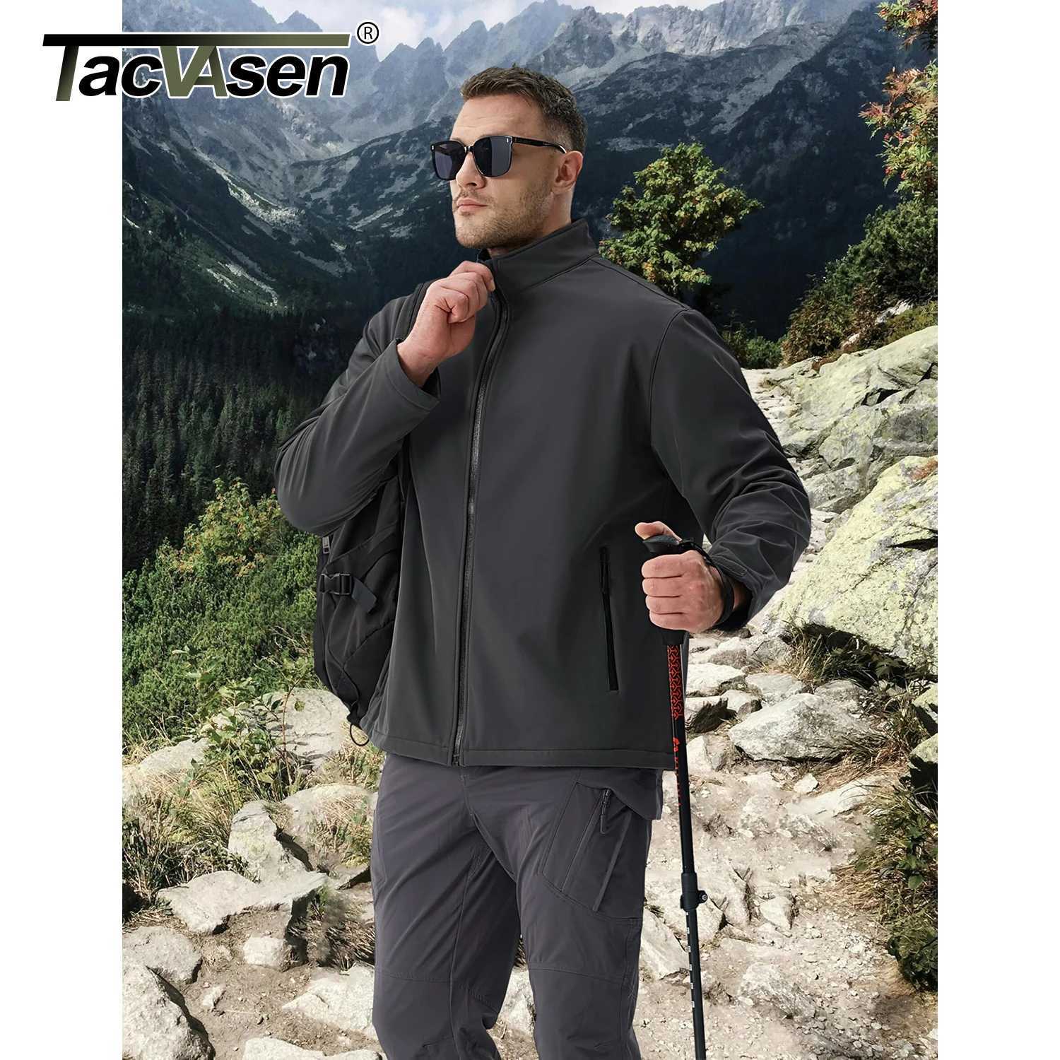 TACVASEN Fleece Lined Softshell Jacket Mens Full Zip Up Rain Jacket Outdoor Work Jacket Spring Trekking Hiking Windbreaker Male W250809
