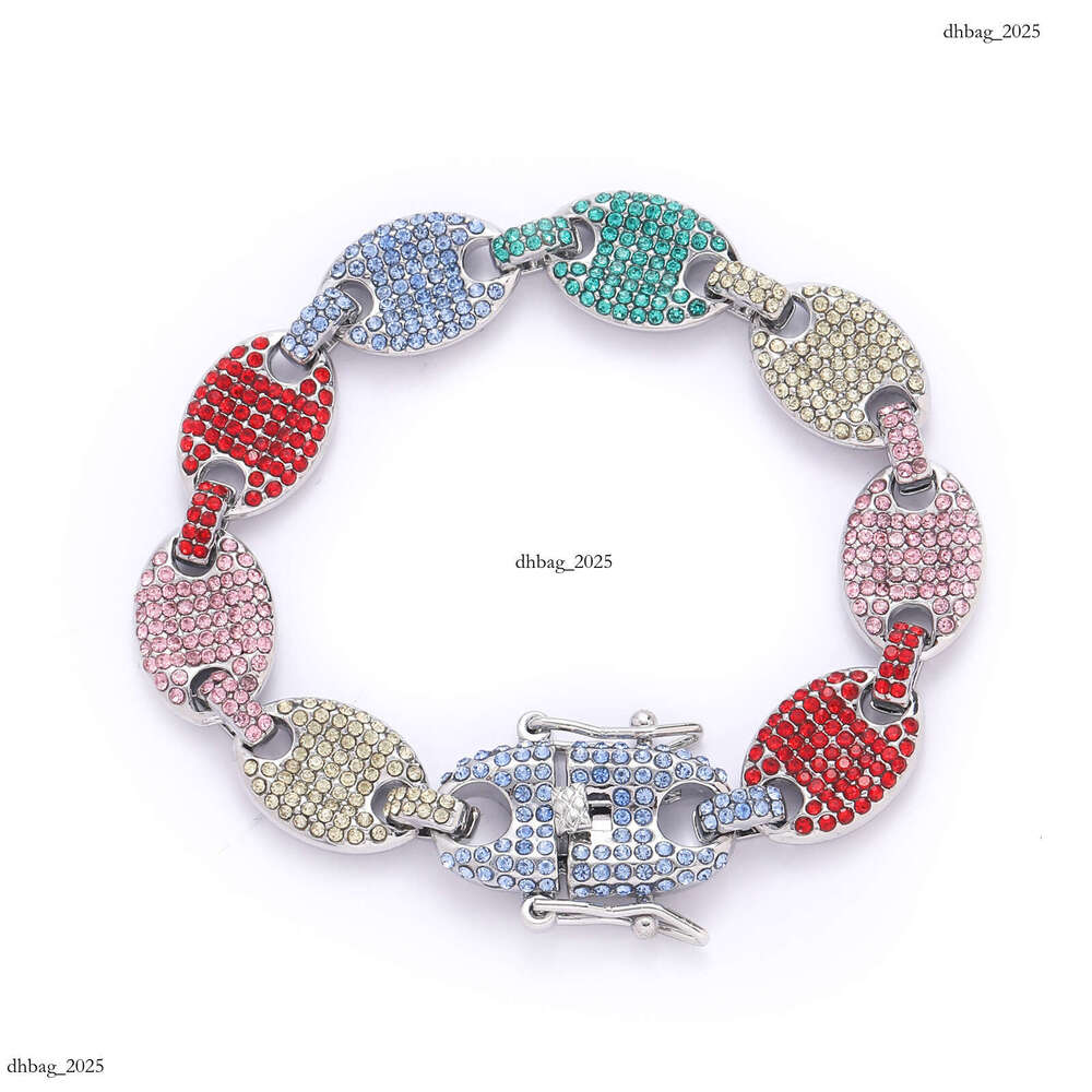 for Men 12mm Pig Nose Chain Colorful Dia Coffee Bean Bracelet Hip-Hop Accessories