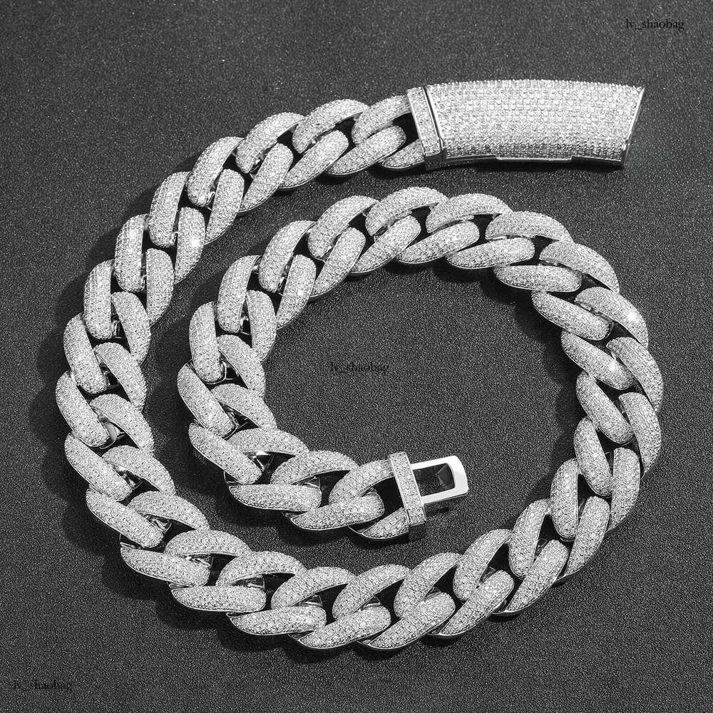 Hip Hop Necklace 20mm Long Clasp Four Row Cubic Moissanite chain Cuban Chain Personality Men's Trendy Fashion Versatile