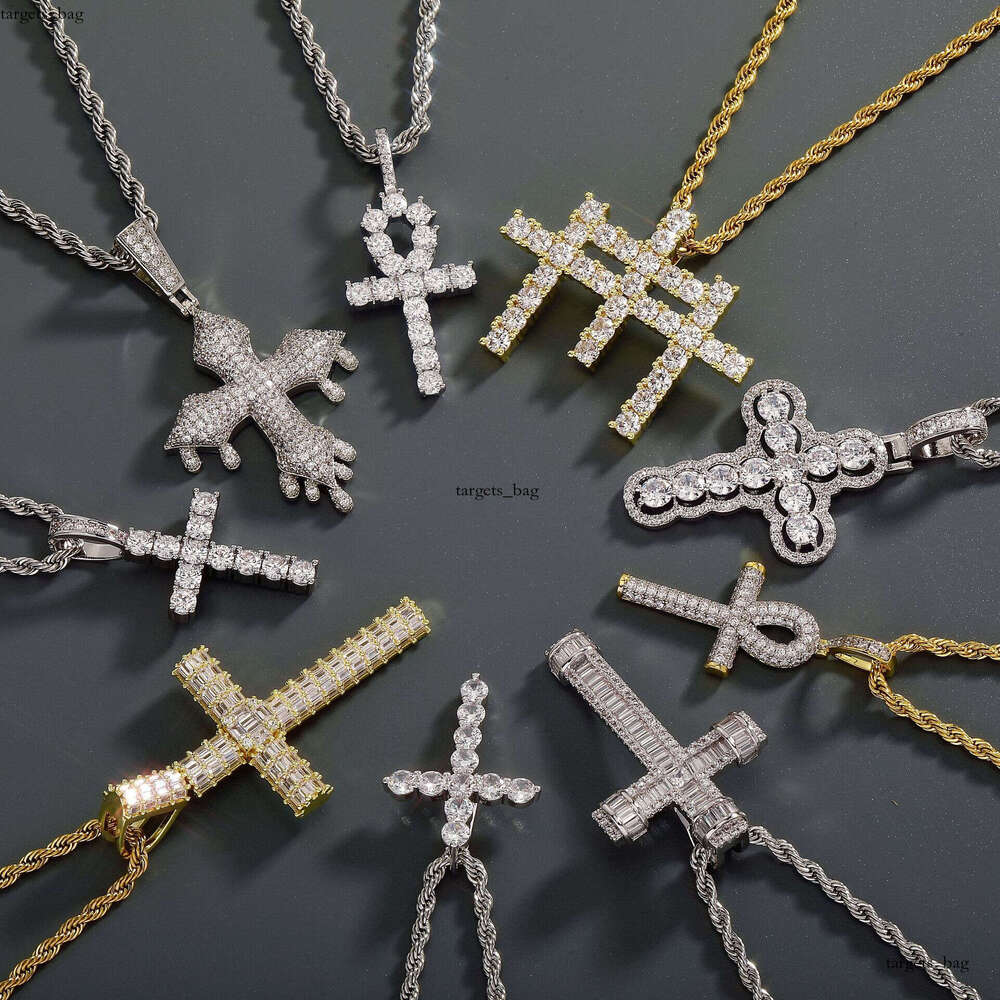 Micro Paved Moissanite chain Hip Hop Necklace Ankh Key Cross Pendant Chain Gold Australia