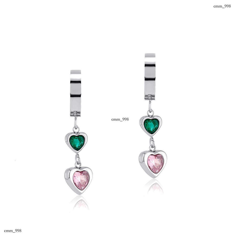 Light Colorful Heart Zircon Elegant Women Sterling Silver Earrings Non-Fading Personality Tassel Ear Clips