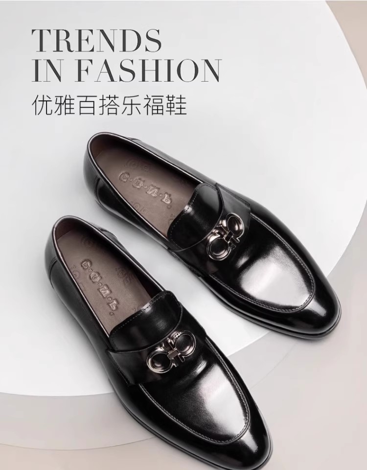 Pointed Toe British Dress Shoes for shoes men Leather Business Loafers Buckle Detail