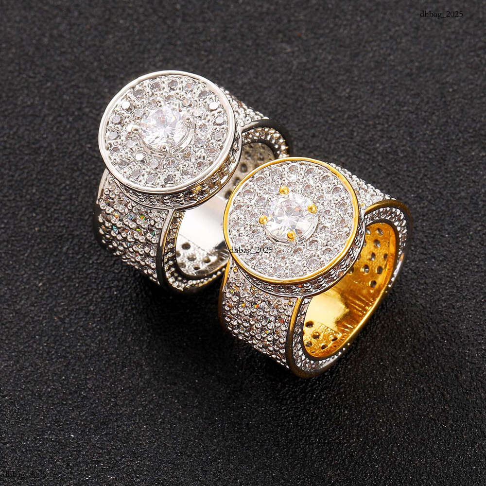 Men's Classic Large Diamond Real Gold Plated Micro Paved Full Zircon Hip Hop Ring