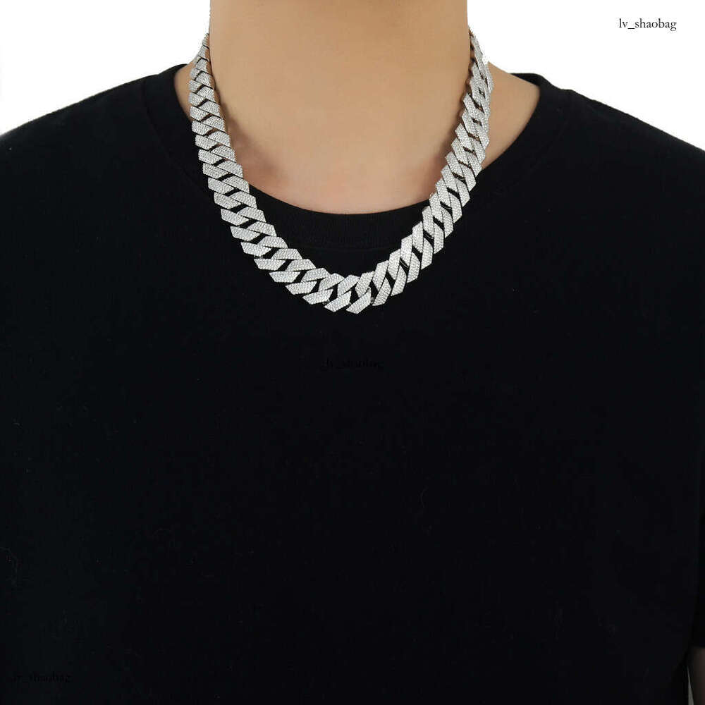 Meisa New 18MM Four-Row Moissanite chain Dia Cuban Personality Trend Necklace Men's Micro-Inlaid Hip-Hop Chain