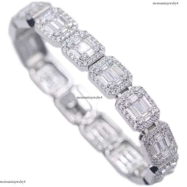 High Quality Hip Hop Jewelry 13mm Baguette VVS Moissanite Dia Sterling Sier Cuban Chain Bracelet