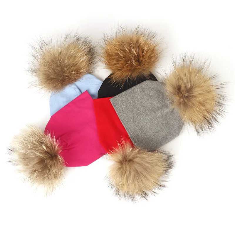 0-3 Months Baby Boys Soft Cotton Real Fur Pom Beanies Hats For Newborn Girls Spring Autumn Kids Infants Toddler Hats XJ250809 - view 3