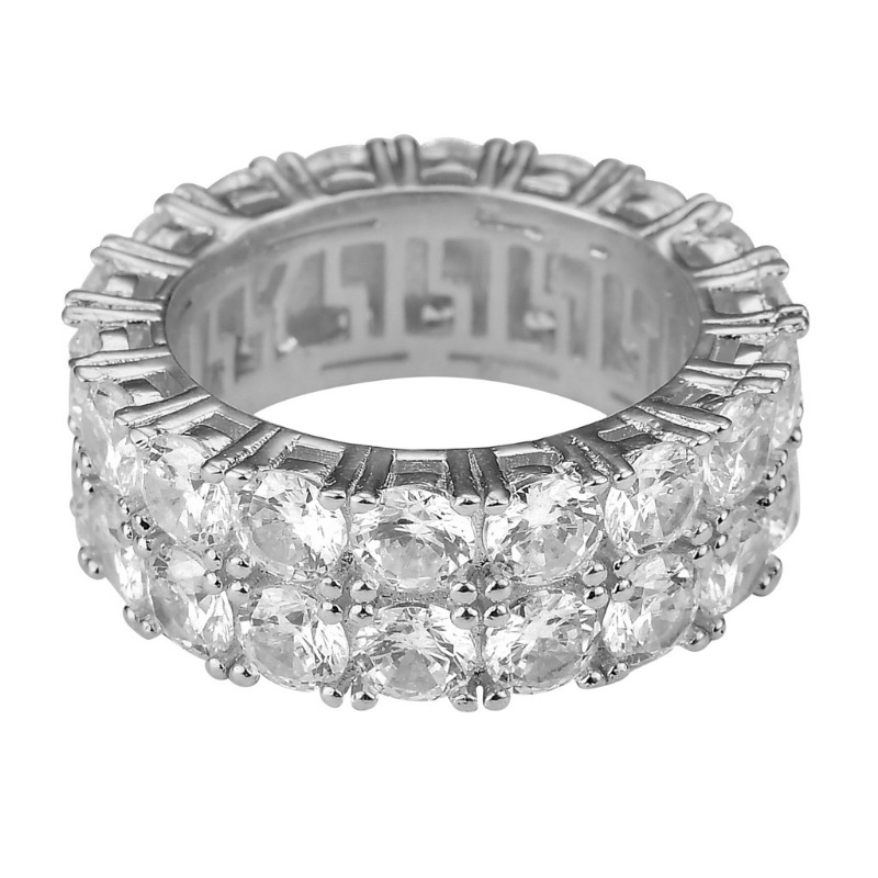 Mens Cluster Hip Hop Ring with Micro Set Double Rows of Cubic Zircons