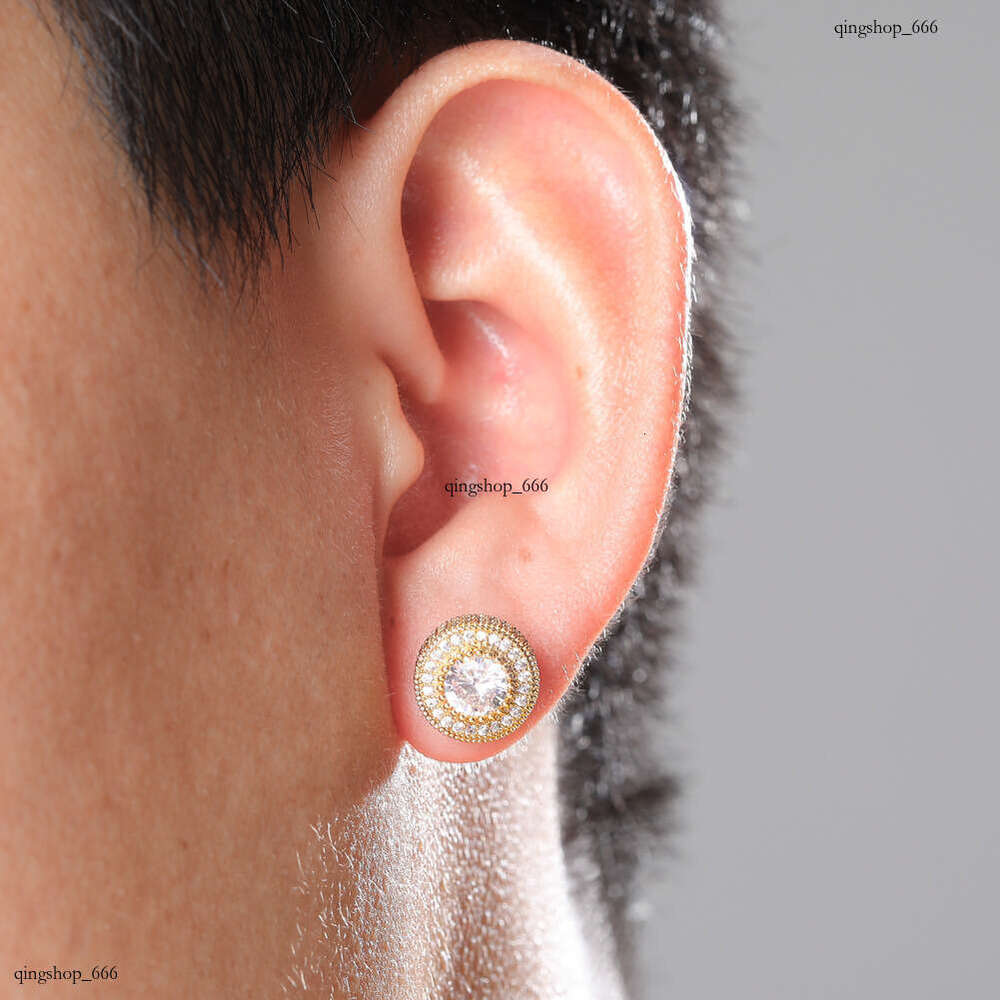 INS Round Full Zircon Hip-Hop Sier Needle Personality Unisex Trendy Earrings Jewelry