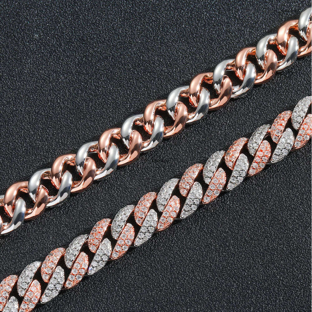 9mm Pink Cuban Simple Personality Unisex Necklace Micro Paved Moissanite chain Trendy Niche Clavicle Chain