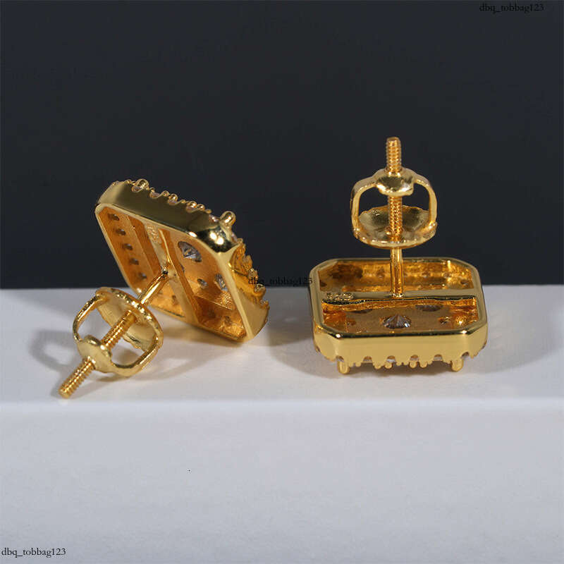 ICED OUT New Sier Inlaid Moissanite Classic Square Stud Earrings