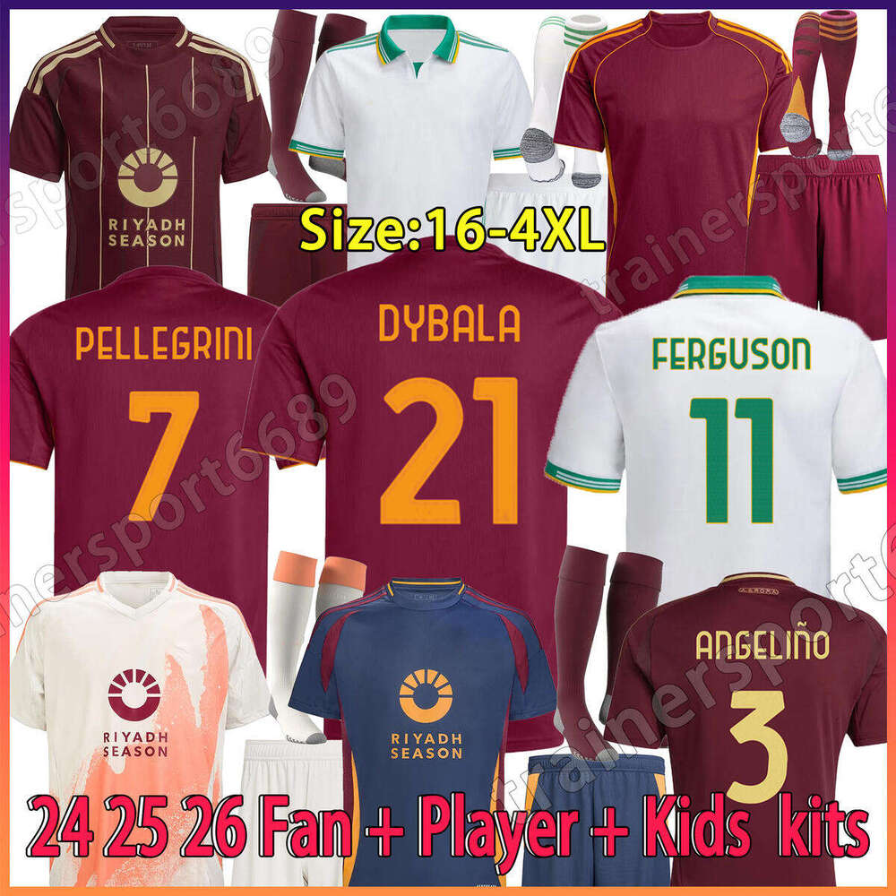 4XL 25 26 men kids soccer jersey DYBALA football shirt suit 2025 ROMA ABRAHAM PAREDES MANCINI PELLEGRINI EL AYNAOUI ROME kids fans set