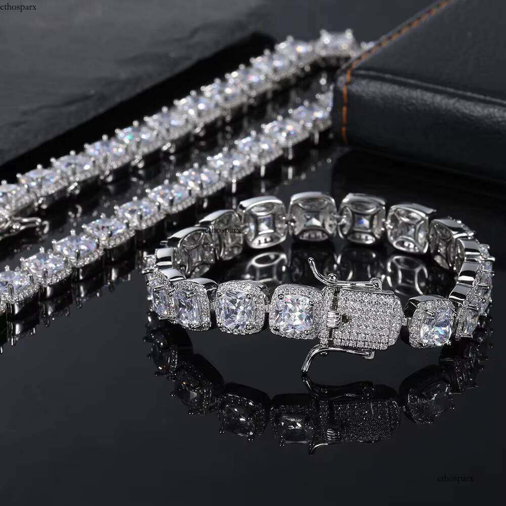 10mm Iced Out Bling Chain Hip Hop Jewelry Men Geometric Square CZ Cluster Tennis Necklace