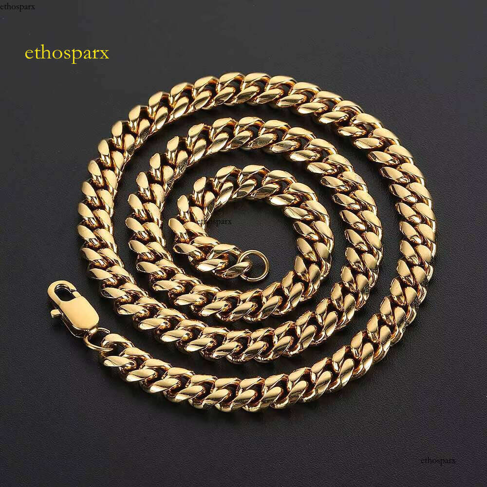 NUOYA Trendy Hip Hop Men's Golden Jewelry 8mm Gold Plated Stainless Steel Cuban Link Chain Necklace